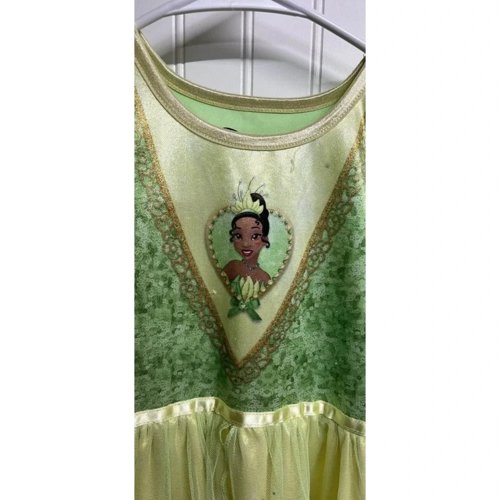Disney Princess Tiana Nightgown Girls 6/6X Green Yellow Fantasy Sleep Dress